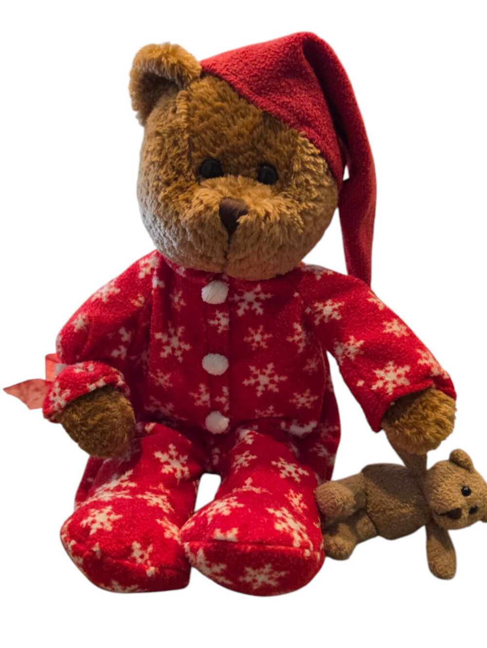 Vintage Galerie Plust Stuffed Animal Teddy Bear in Christmas Pajamas Red Tan